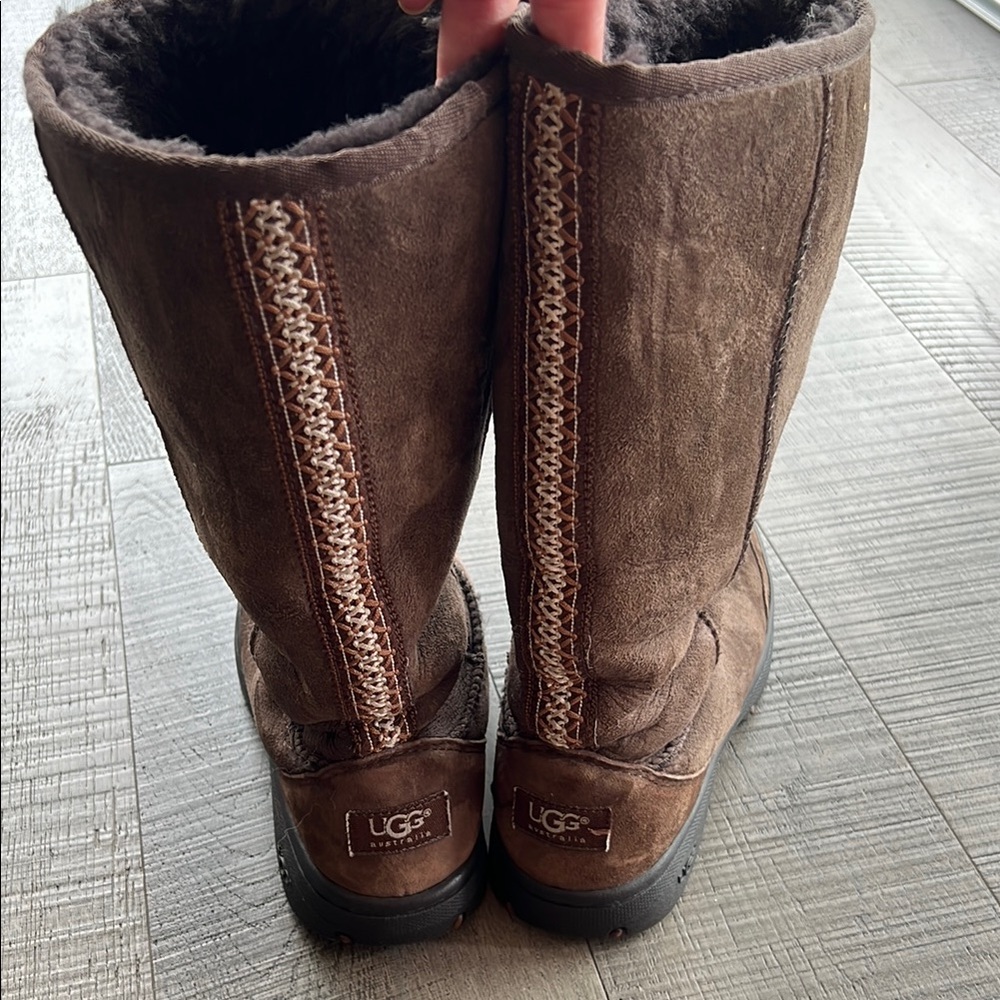 UGG ultimate tall braid real shearling Chocolate Suede Boots - Picture 2 of 7